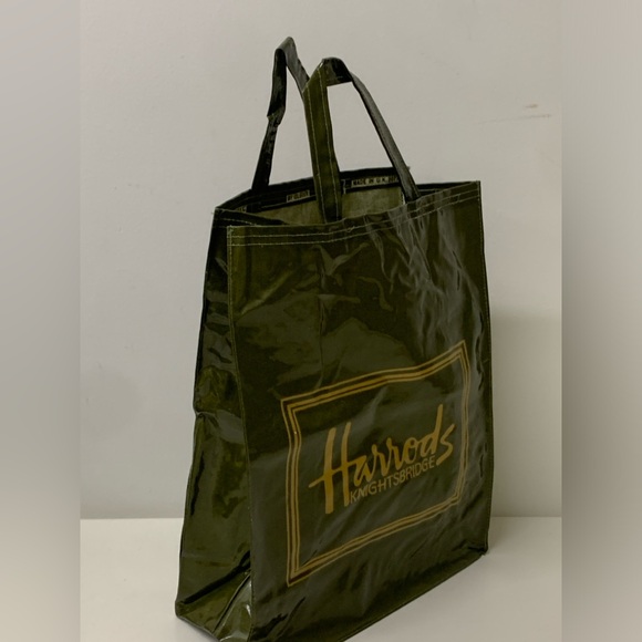 1980s Vintage Harrod's Knightsbridge PVC Vinyl Coated Fabric Shopping Tote Bag - Picture 3 of 16